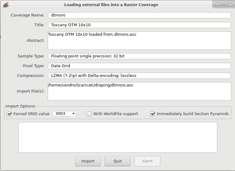 loading a DTM into a raster coverage